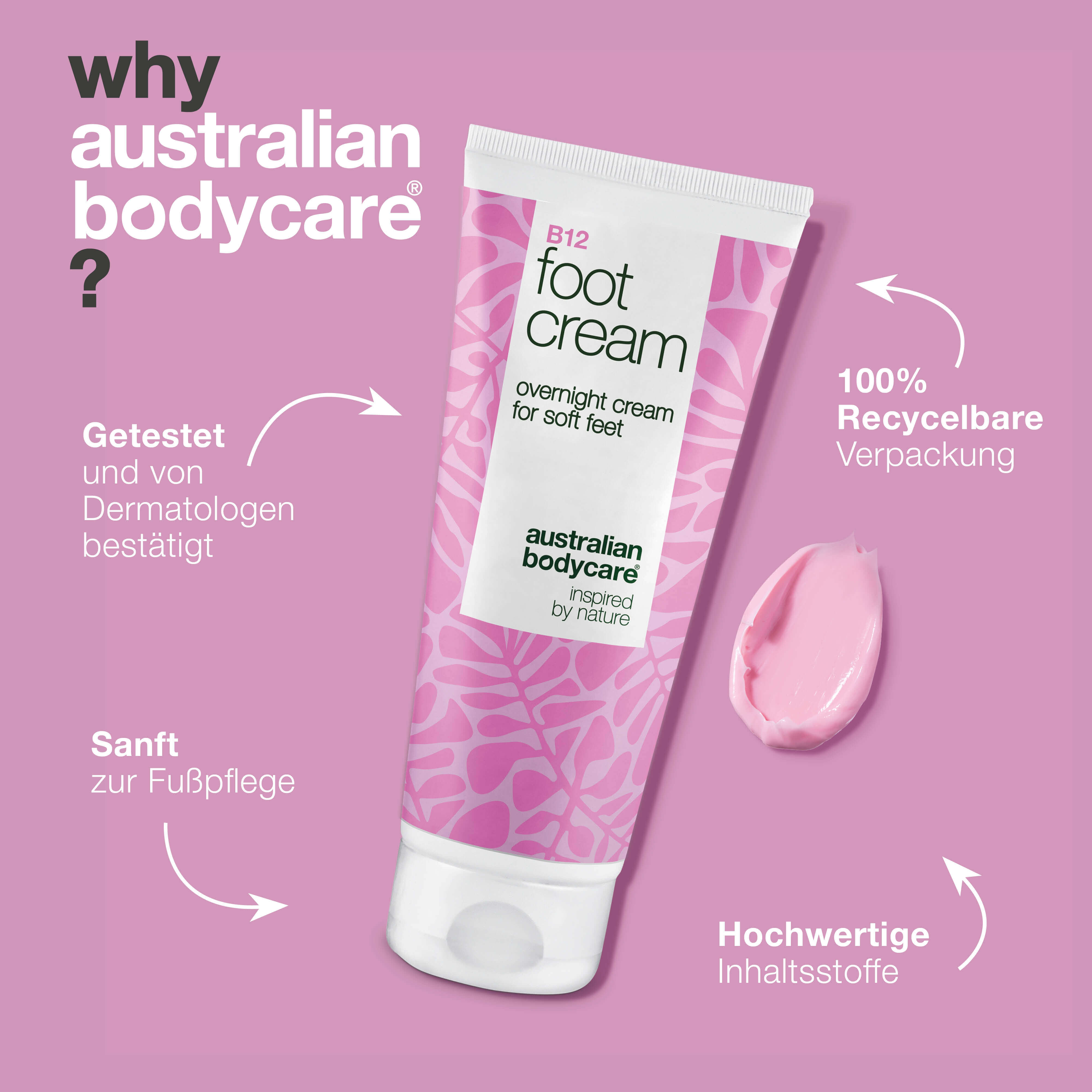 Fußcreme mit Vitamin B12 – pflegt & spendet Feuchtigkeit — Fußcreme mit Vitamin B12 und 10 % Urea für trockene Füße. Spendet Feuchtigkeit und macht die Haut weich. Perfekt für Tag und Nacht.