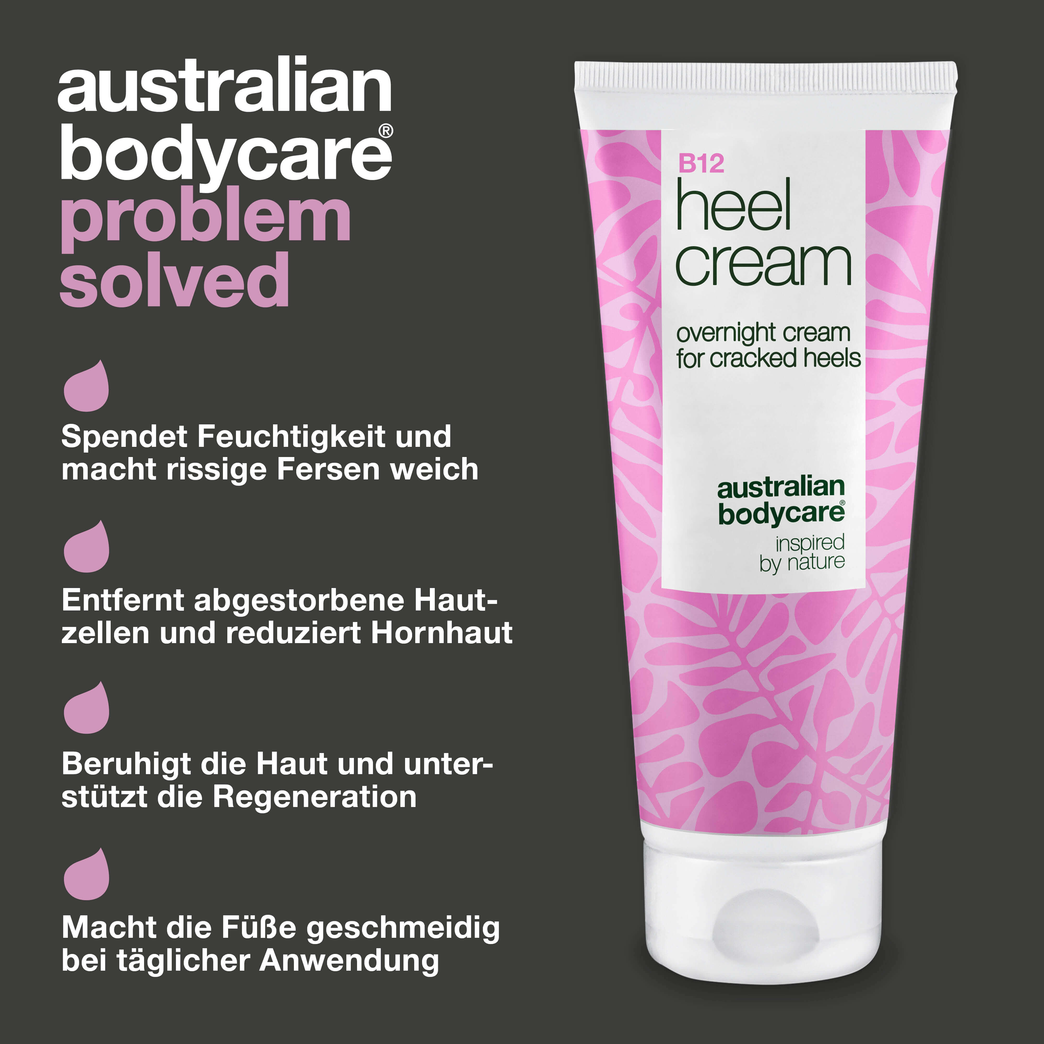Intensive Fersenpflege mit 25 % Urea & Vitamin B12 — Sag trockenen Fersen ade! Diese Creme mit 25 % Urea & Vitamin B12 versorgt die Haut intensiv mit Feuchtigkeit und Pflege.