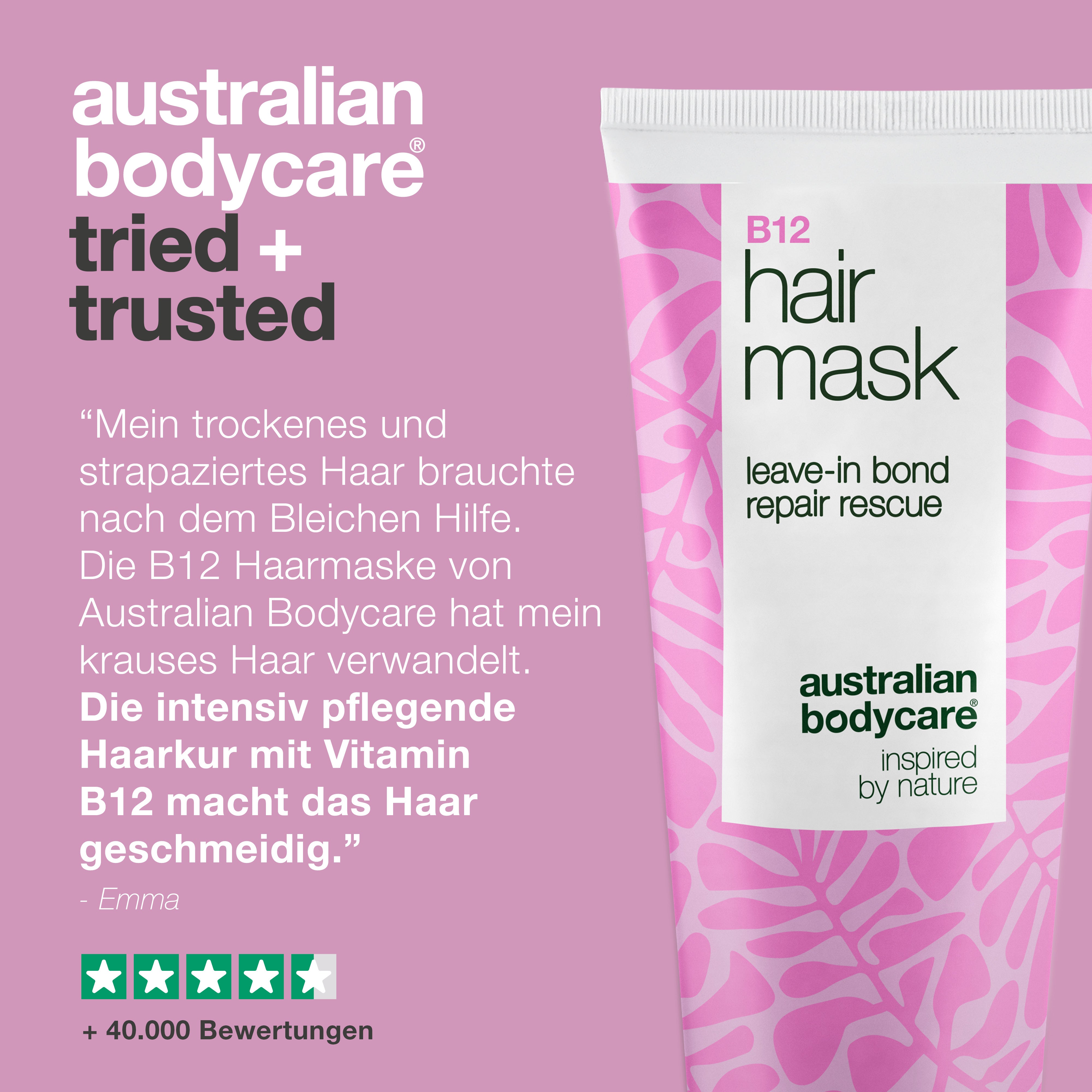 Kundenbewertung zu B12 Haarmaske: tiefenpflegende Haarkur mit Vitamin B12 und Hanfsamenöl für weiches, glänzendes Haar