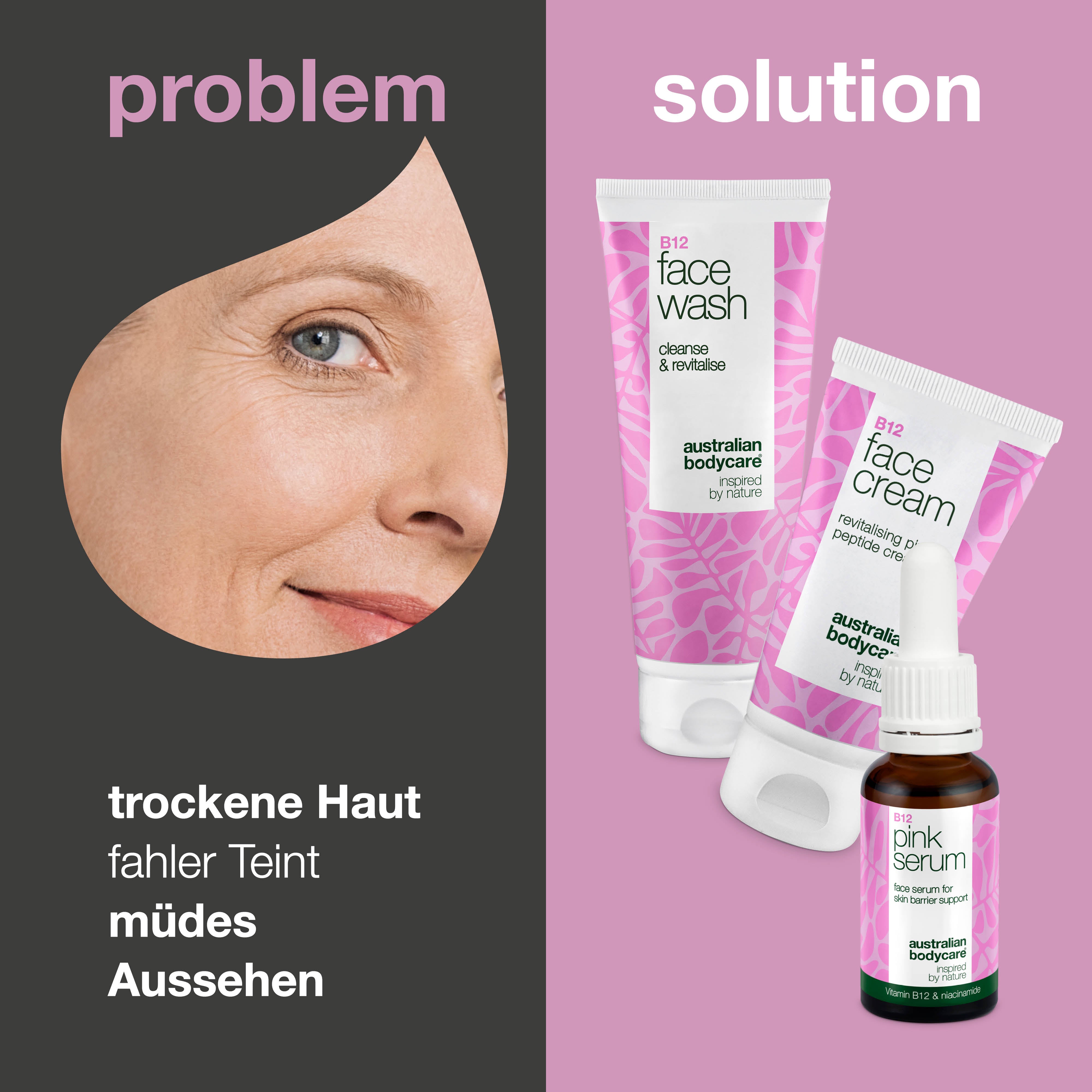 B12 Hautpflegeset – Reinigung, Serum und Gesichtscreme — B12 Hautpflegeset für glatte, gesunde Haut. Feuchtigkeit und Schutz täglich.