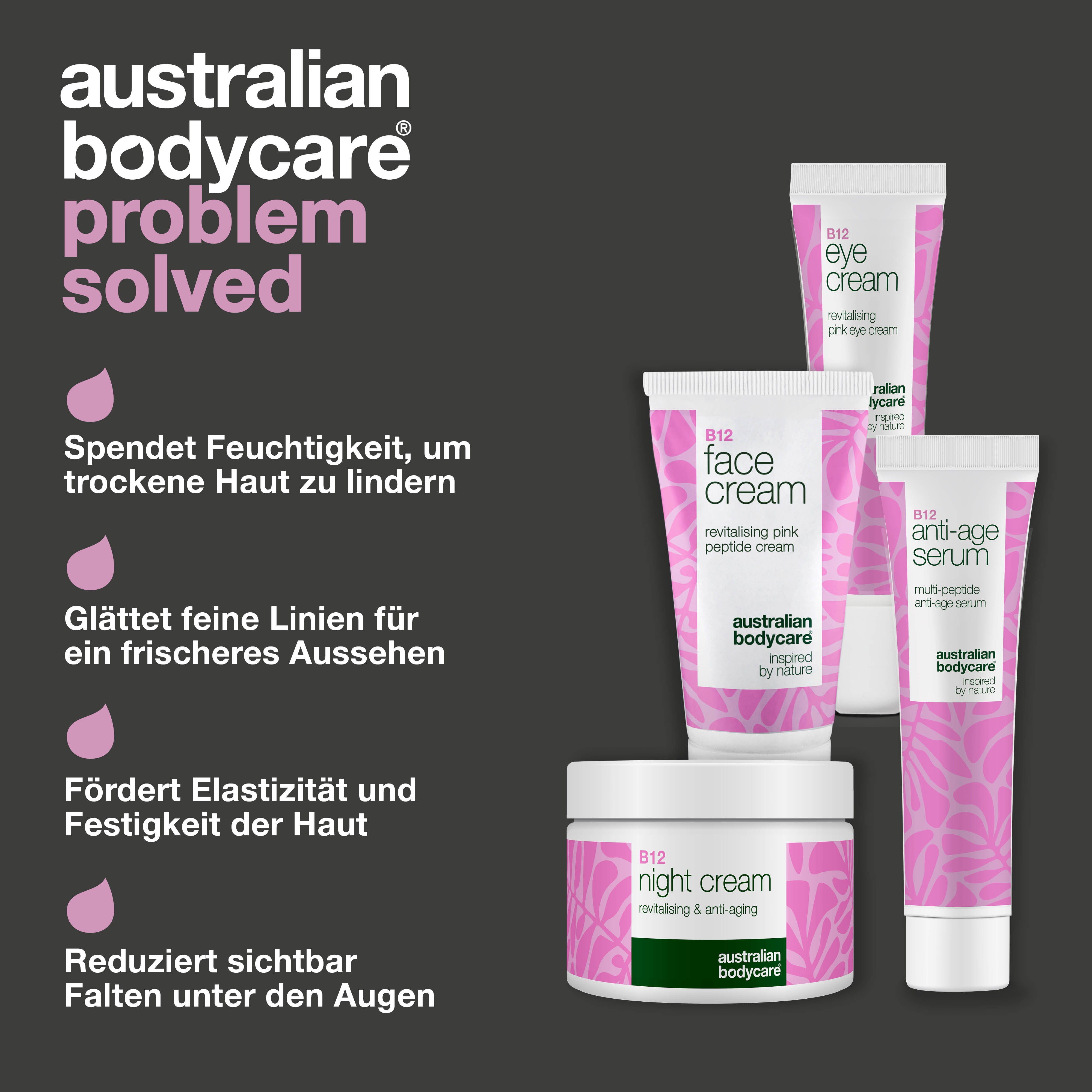 B12-Pflegeset – Reduzieren Sie Falten, für mehr Ausstrahlung — 4 Produkte mit B12 für Anti-Aging-Effekt. Für jugendliche, feste Haut.