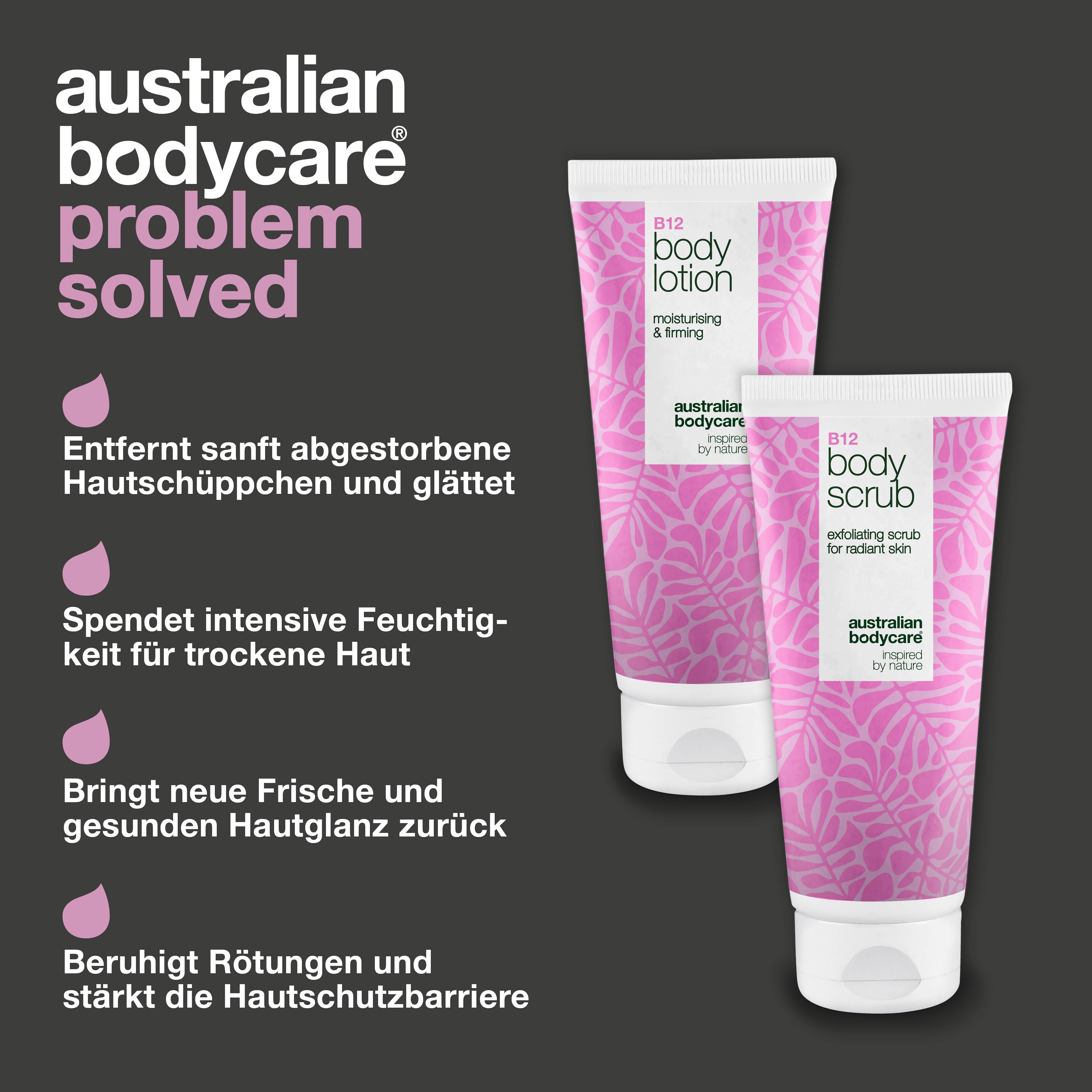 B12-Hautpflegeset für trockene Haut – Peeling & tiefenwirksame Feuchtigkeitspflege — Feuchtigkeitsspendendes B12-Körperpeeling & Lotion für trockene und empfindliche Haut.
