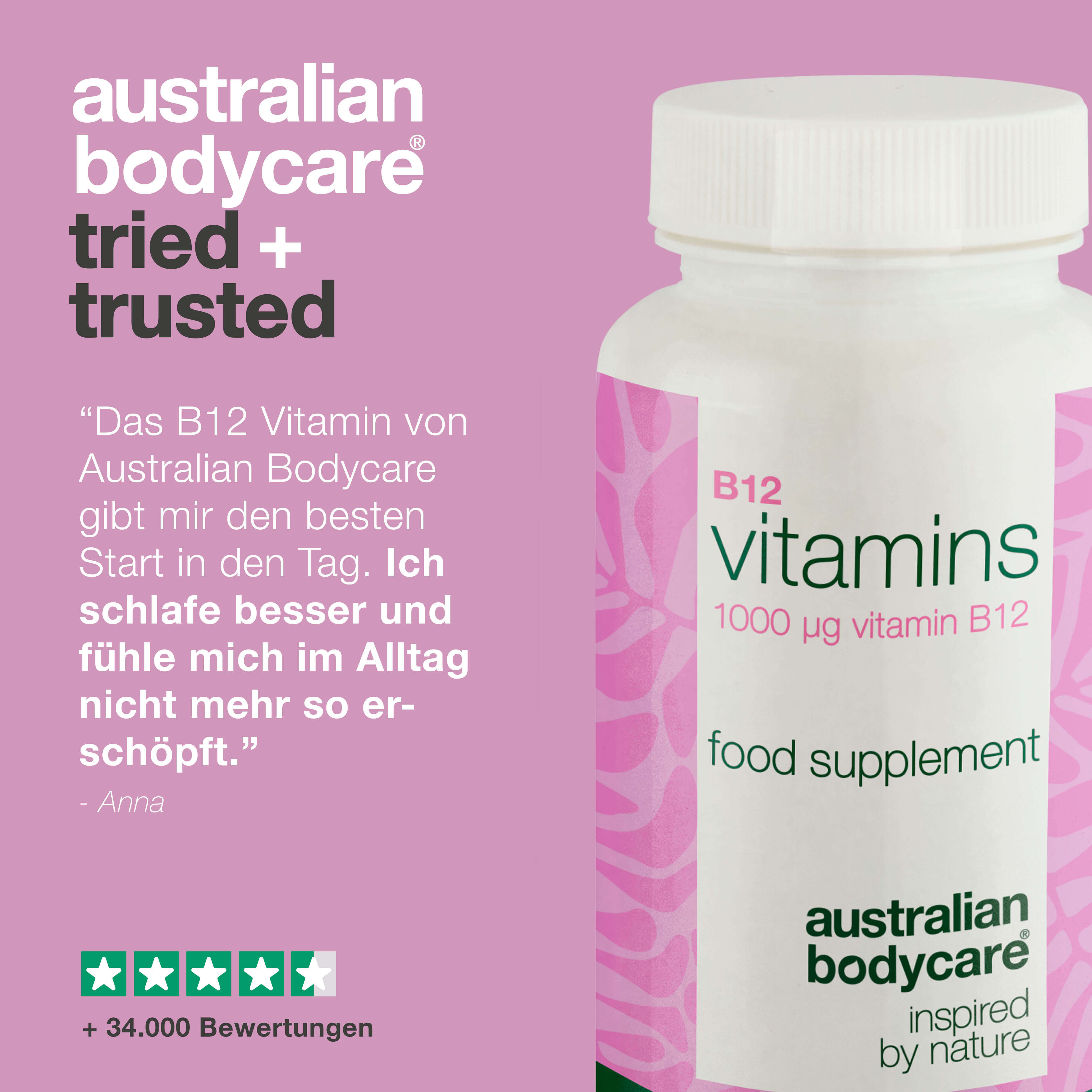 Vitamin B12 Ergänzung – 90 vegane Kapseln, 1000 µg — Hochdosiertes Vitamin B12 – 90 vegane Kapseln für 90 Tage. Tägliche Unterstützung für Energie und eine pflanzliche Ernährung.