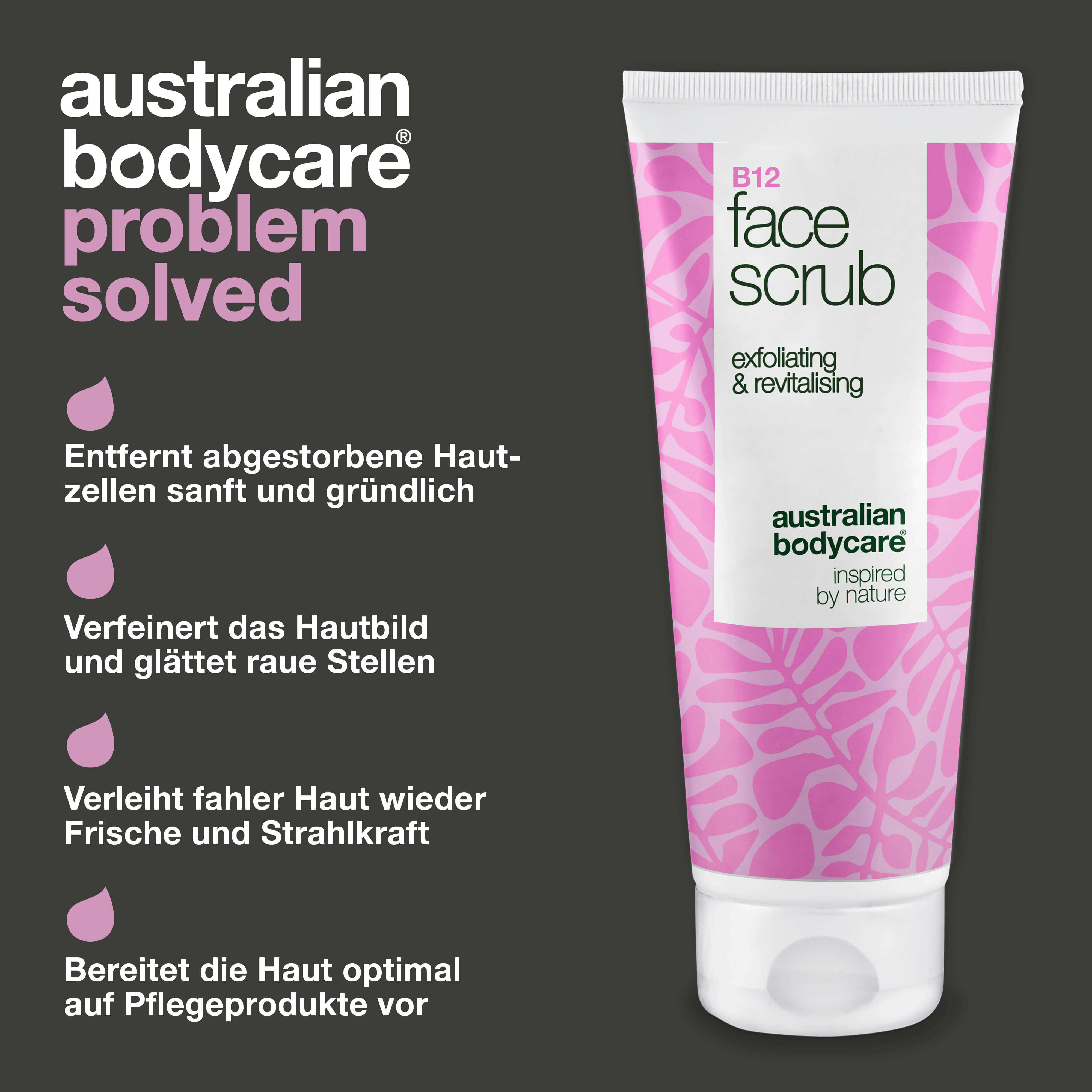 Gesichtspeeling zur Reinigung und Erneuerung fahler Haut. Mit Vitamin B12, Glykolsäure und Aprikosenkernpulver für ein glattes und frisches Hautbild.