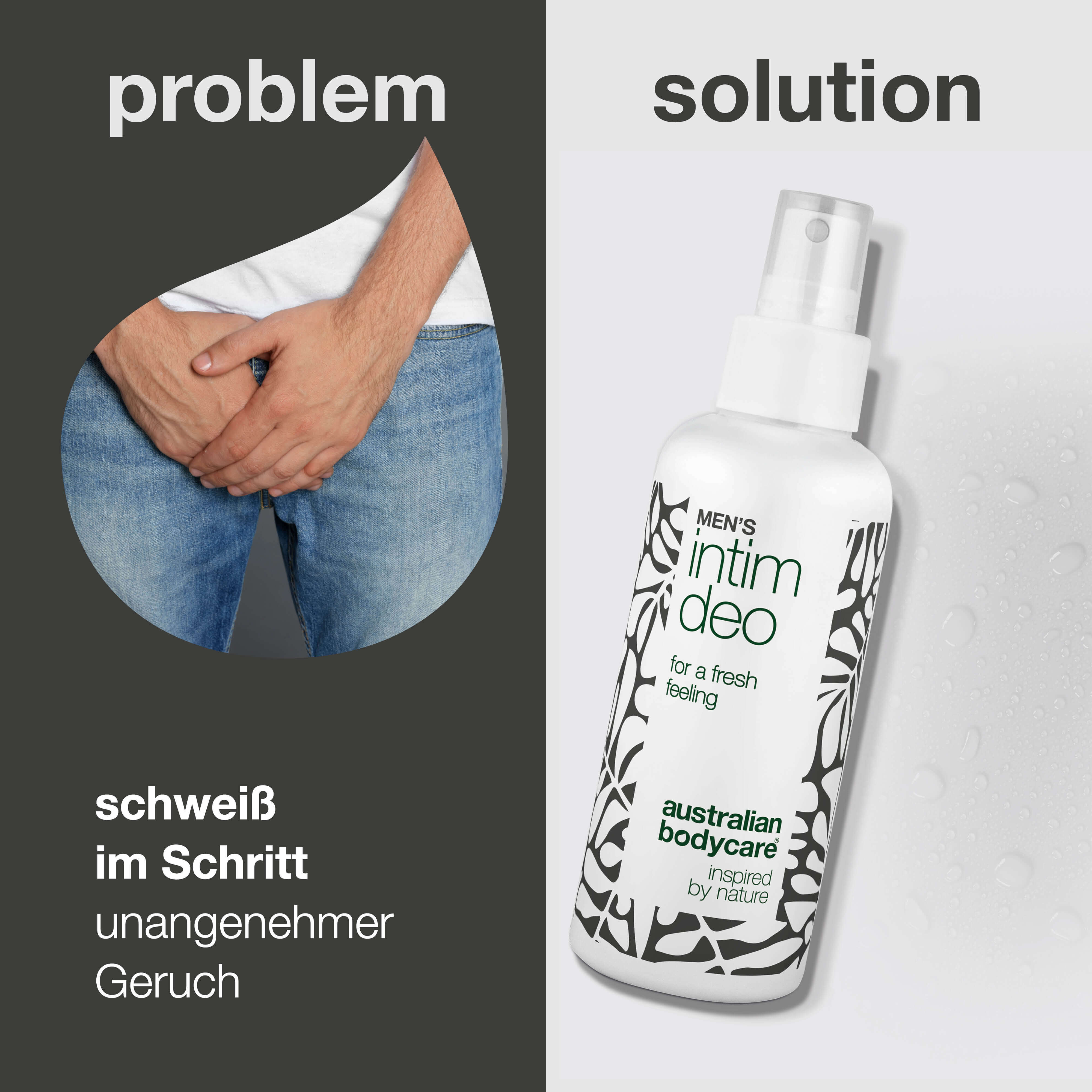 Intim-Deo für Männer gegen Schweiß, Geruch und Reibung — Intim-Deo für Männer, das Schweiß, Geruch und Reibung reduziert. Frische und Komfort für den ganzen Tag.