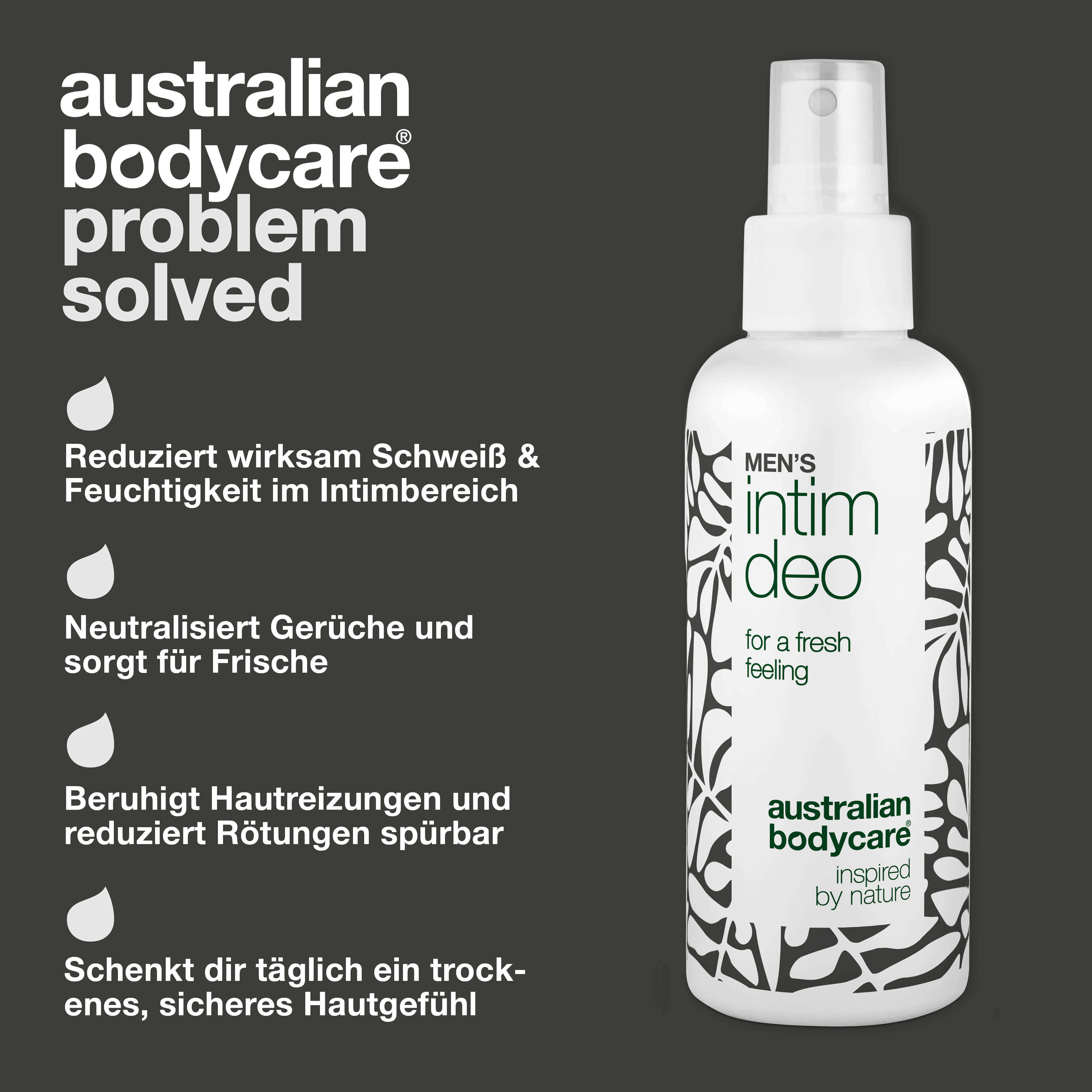 Intim-Deo für Männer gegen Schweiß, Geruch und Reibung — Intim-Deo für Männer, das Schweiß, Geruch und Reibung reduziert. Frische und Komfort für den ganzen Tag.