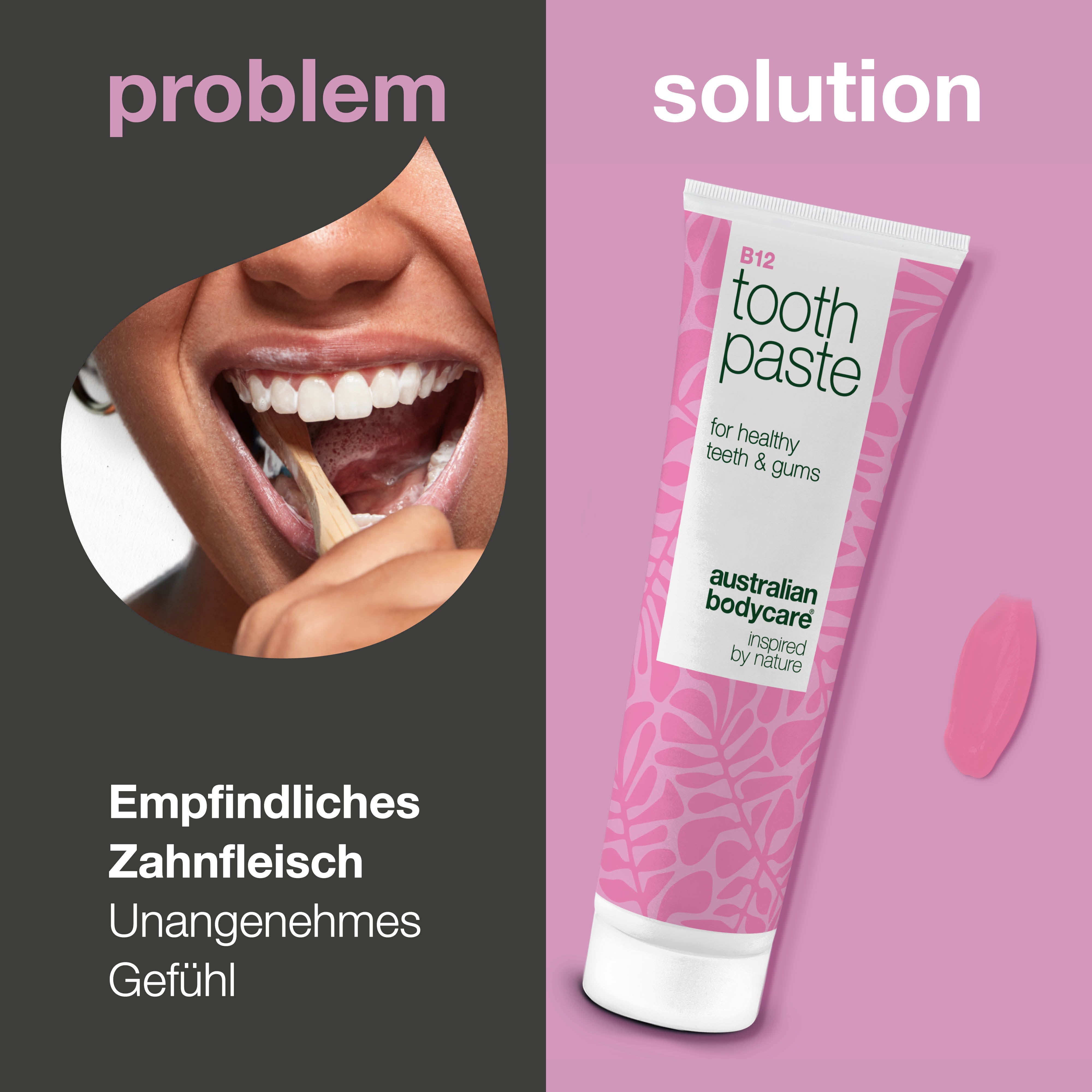 Vitamin B12 Zahnpasta lindert Trockenheit, stärkt Zähne und erfrischt Atem. Mit B12, Fluorid, Zink, Zitronenschalenöl und Pfefferminz für tägliche Pflege.