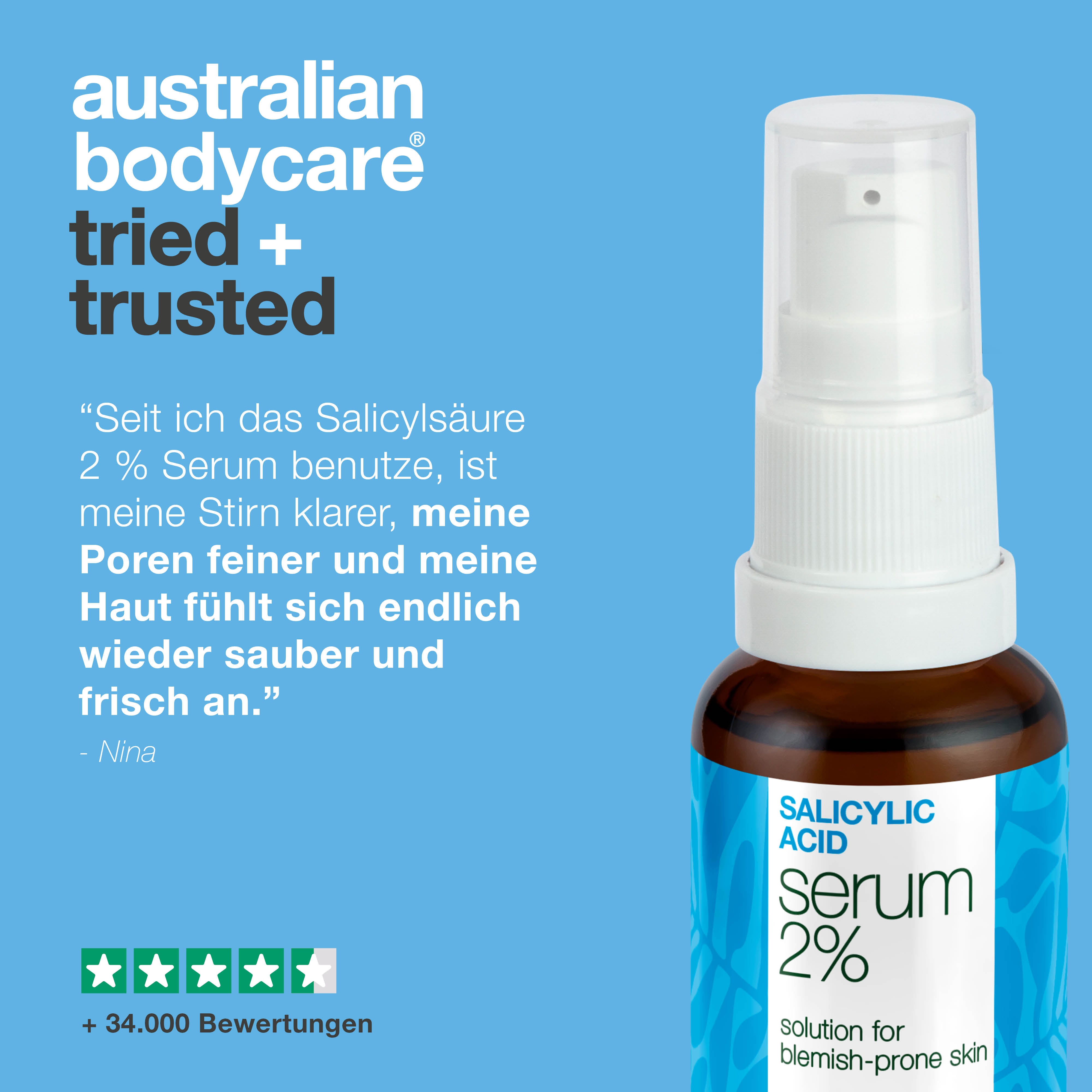 Salicylsäure 2 % Serum für verstopfte Poren, ölige Haut und Unreinheiten. Mit Zinc PCA, grüntee-extrakt, Hyaluronsäure und feuchtigkeitsspendendem Glycerin.