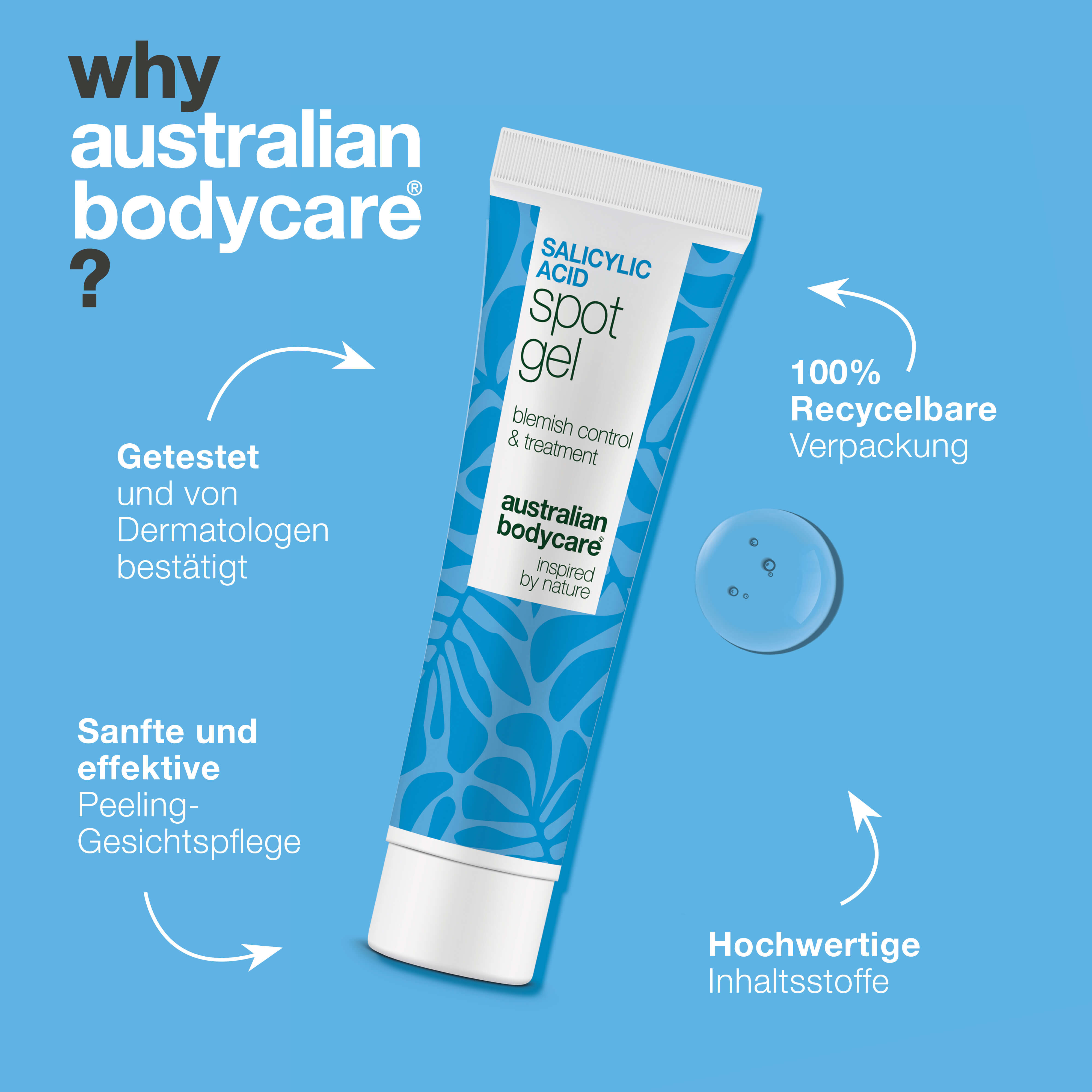 Salicylsäure Spot Gel gegen Pickel und verstopfte Poren — Salicylsäure Spot Gel klärt fettige Haut und entfernt Talg. Effektive Pflege mit Salicylsäure für reine, glatte Haut.