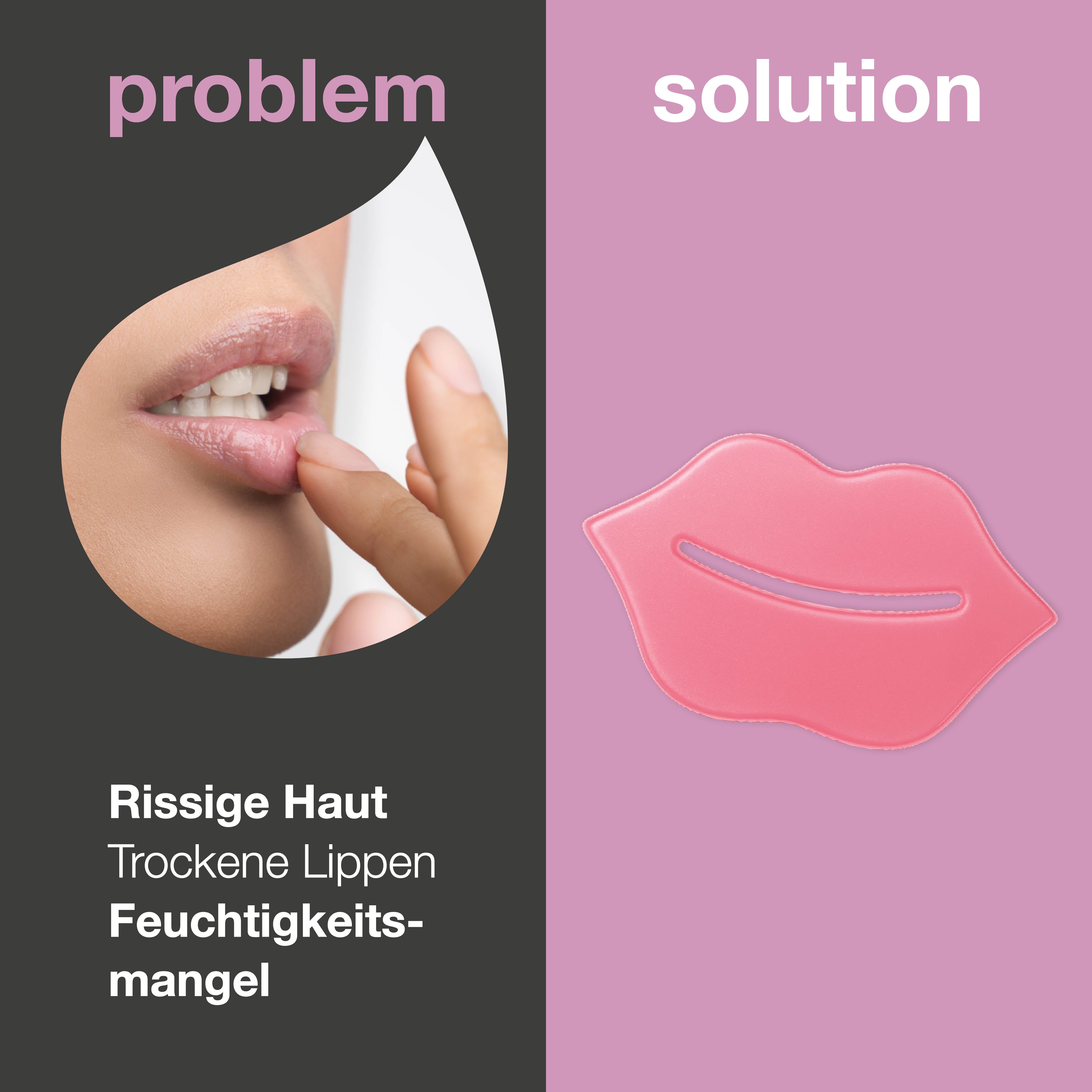Lippenmaske gegen rissige Lippen und Lippenfältchen. Glättet, hydratisiert und pflegt. Enthält B12, Centella Asiatica und Hyaluronsäure.
