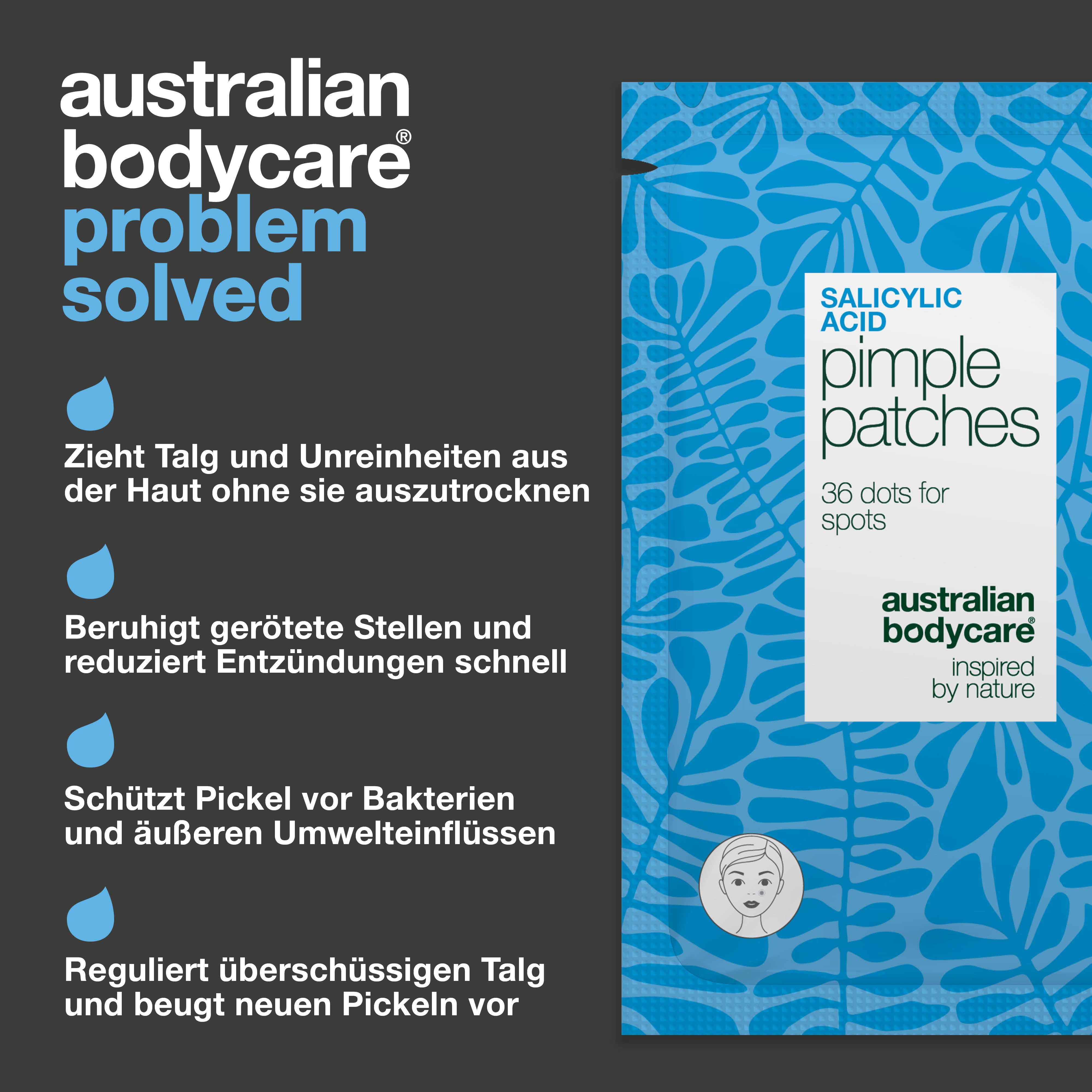 Salicylsäure Pimple Patches helfen bei unreiner, fettiger Haut und verstopften Poren. Enthält Salicylsäure, grüner Tee und Hyaluronsäure.
