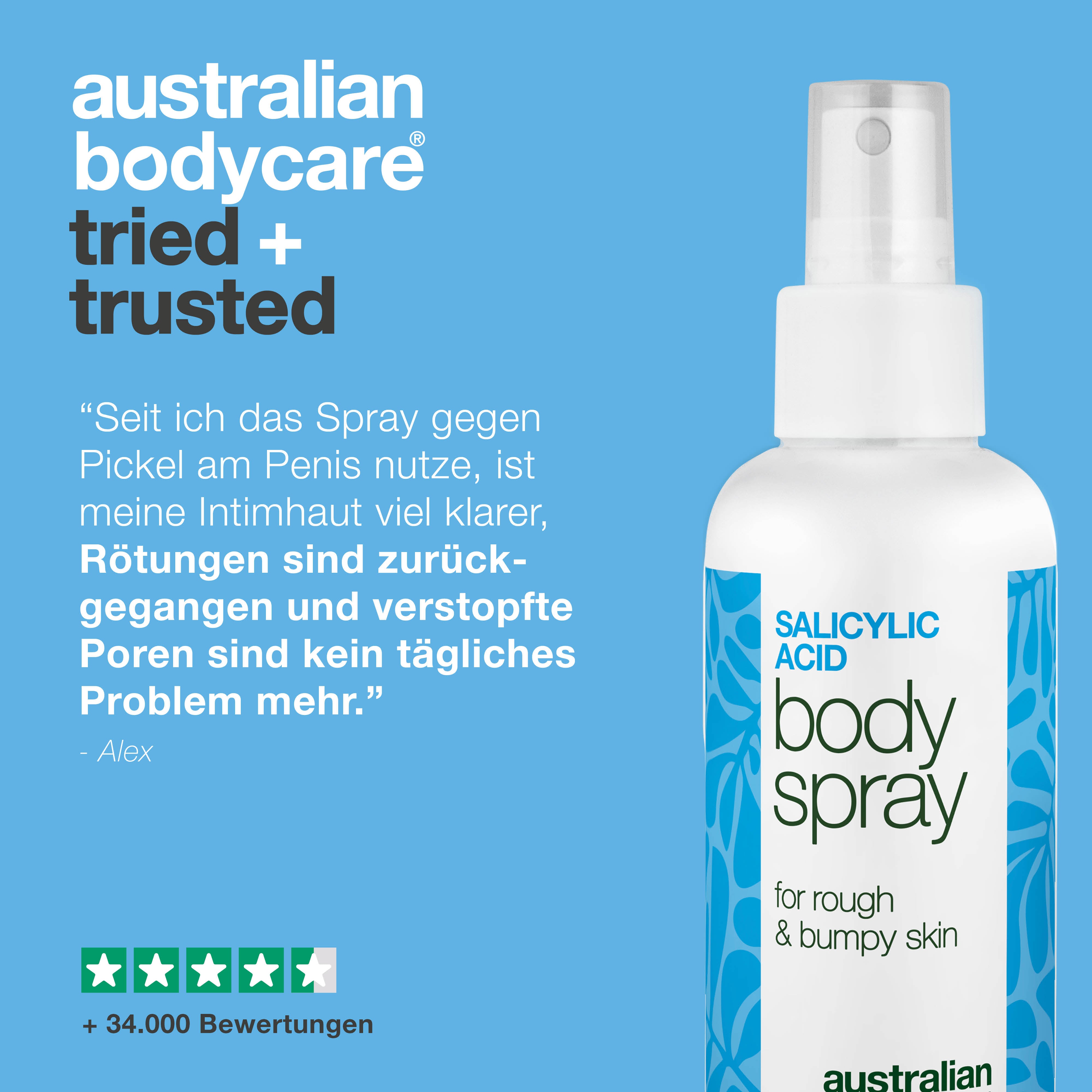 Spray für Pickel am Penis beugt neuen Ausbrüchen vor und klärt die Haut. Enthält Salicylsäure, Glykolsäure, Glycerin, Panthenol und Zinklactat.