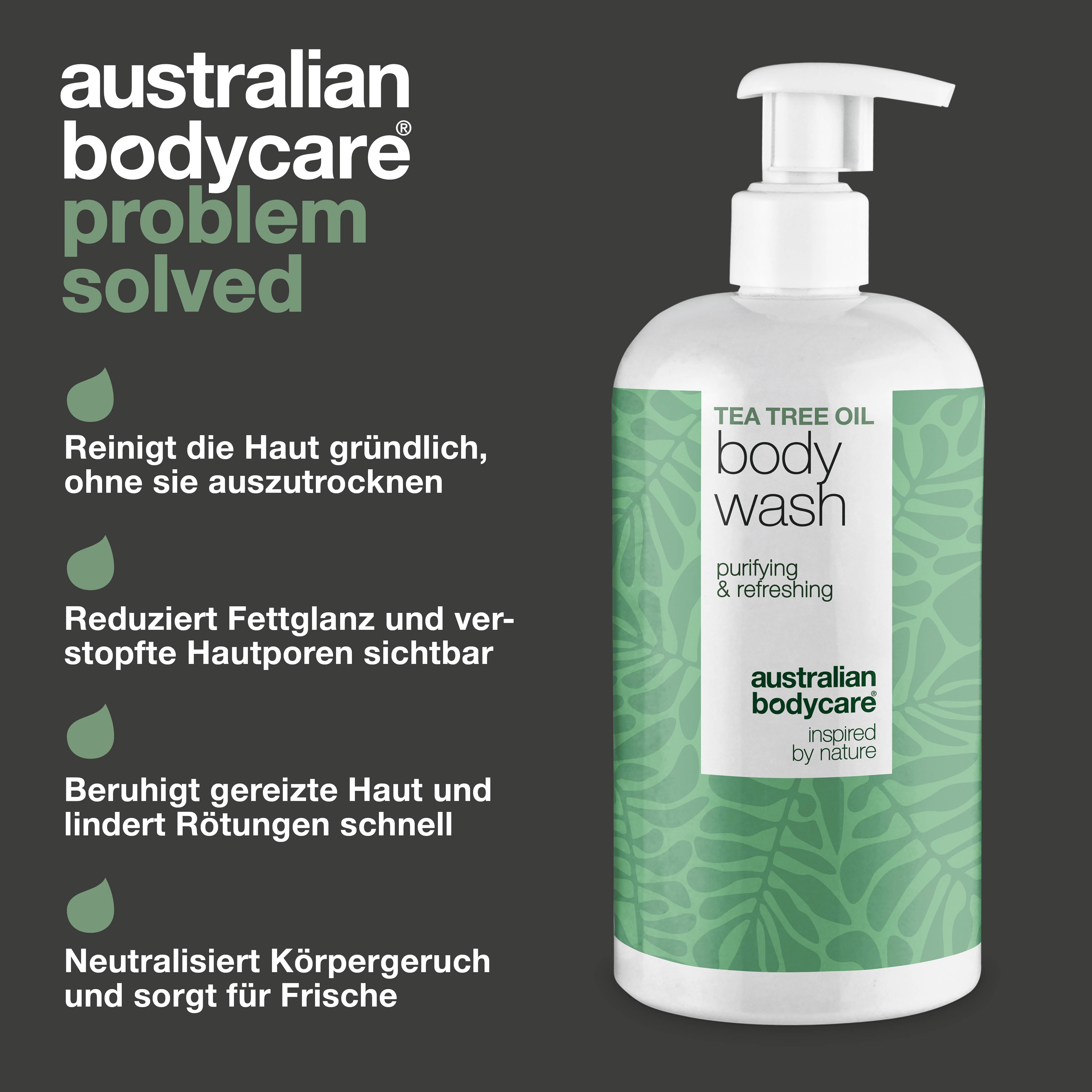 Tea Tree Körperwaschgel gegen Pickel, Körpergeruch und Juckreiz – mit Tea Tree Oil und Zink-PCA
