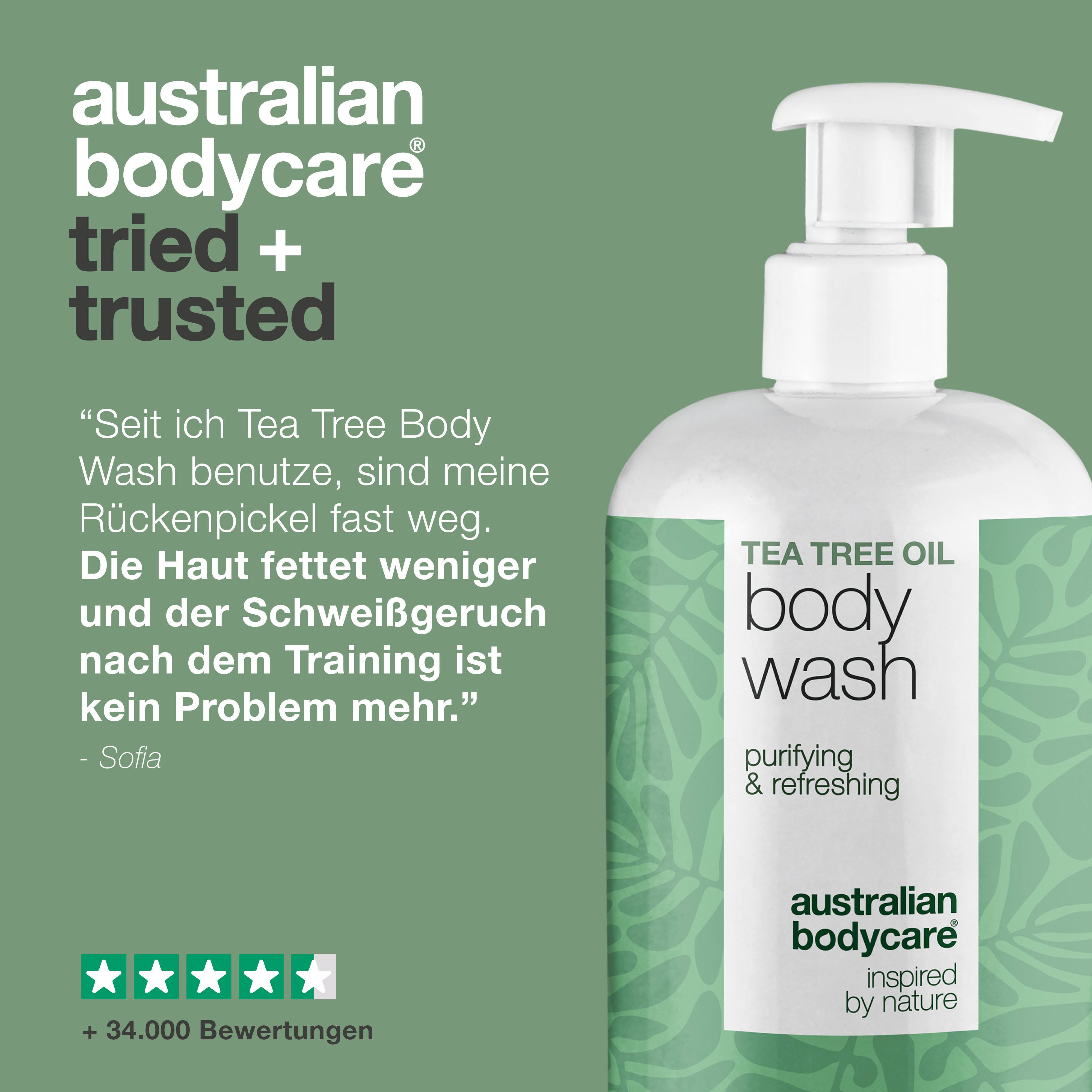 Tea Tree Körperwaschgel gegen Pickel, Körpergeruch und Juckreiz – mit Tea Tree Oil und Zink-PCA
