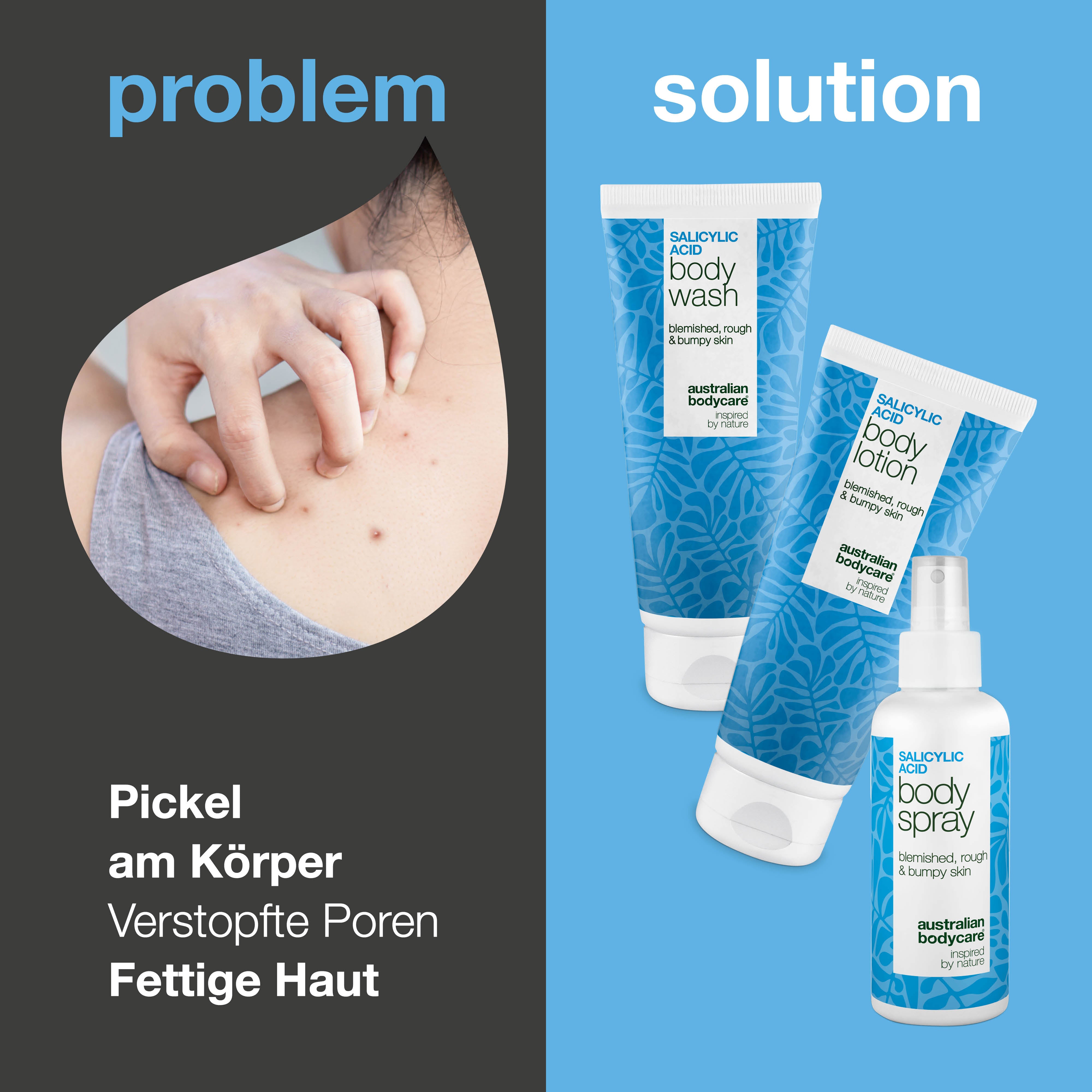 3er Körperset gegen Pickel – 3 Paket mit Salicylsäure — Körperpflege gegen Pickel und unreine Haut. Reinigt Poren mit Salicylsäure, Niacinamide und Panthenol für sichtbar glattere Haut.