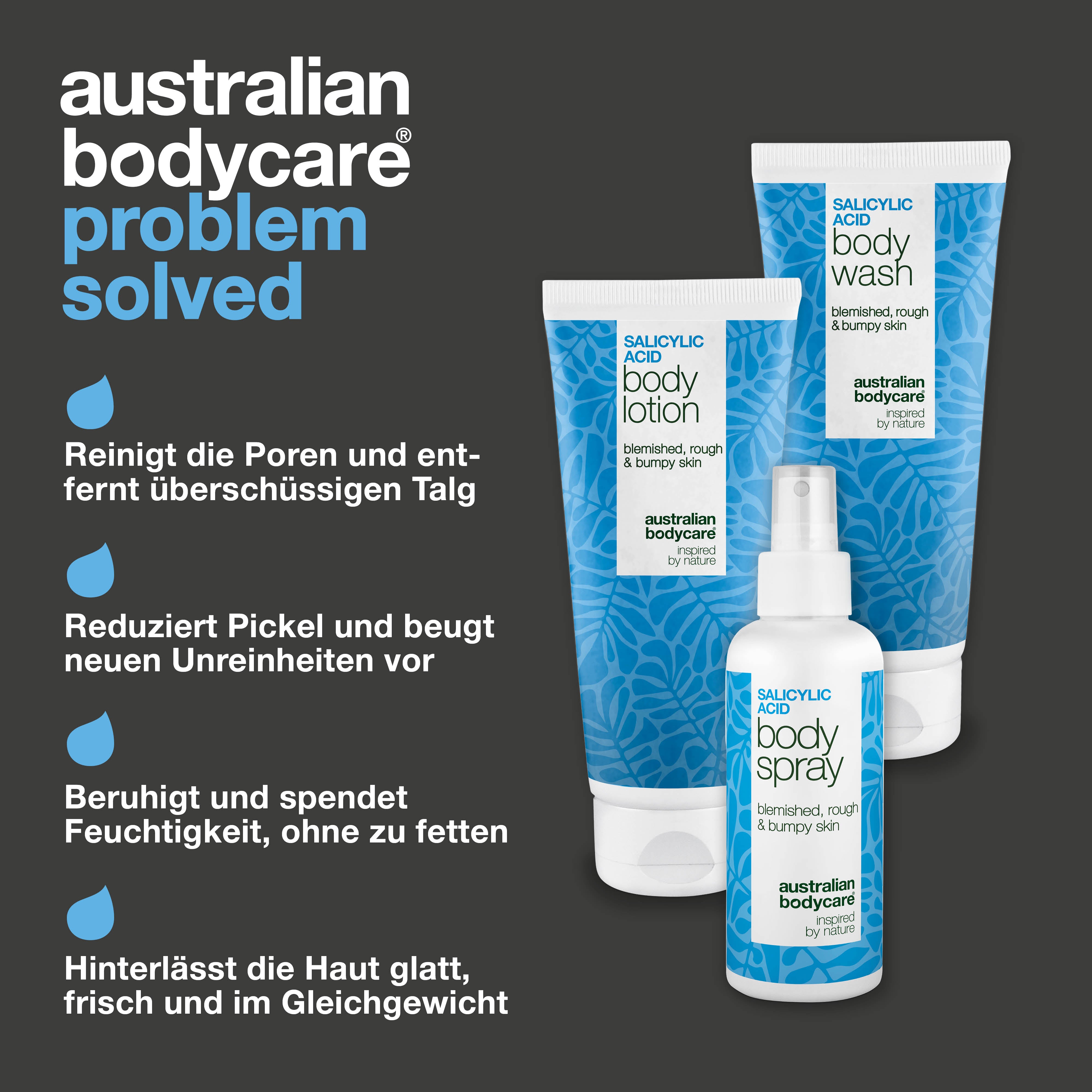 3er Körperset gegen Pickel – 3 Paket mit Salicylsäure — Körperpflege gegen Pickel und unreine Haut. Reinigt Poren mit Salicylsäure, Niacinamide und Panthenol für sichtbar glattere Haut.