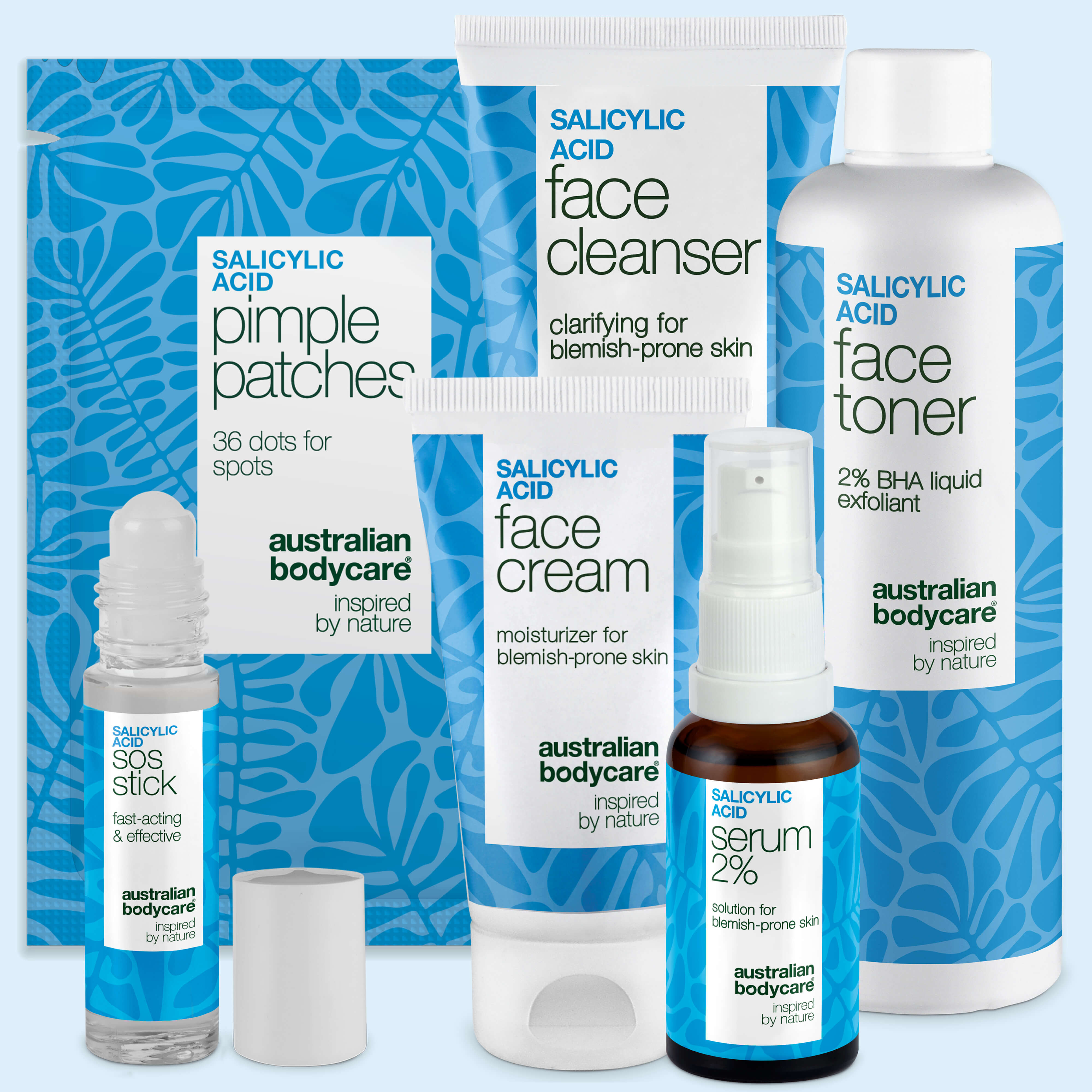 Salicylsäure Gesichtsset gegen Pickel – Gesichtsreiniger, Gesichtscreme und SOS Stick von Australian Bodycare