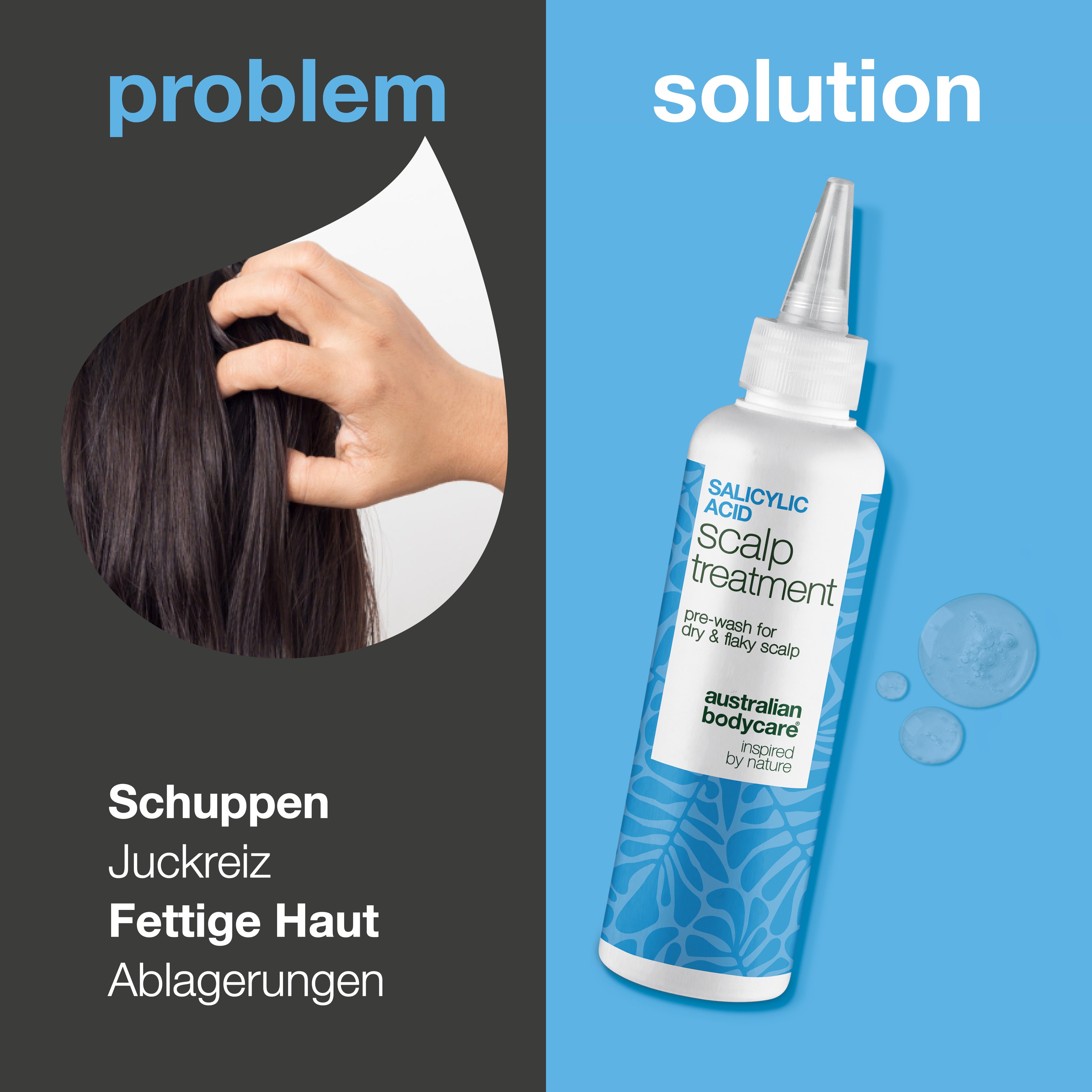 Salicylsäure Kopfhautpeeling gegen Schuppen und Juckreiz — Salicylsäure Kopfhautpeelling lindert Juckreiz, Schuppen und Fett. Vor der Wäsche anwenden für tiefe Exfoliation mit aktiver Salicylsäure.