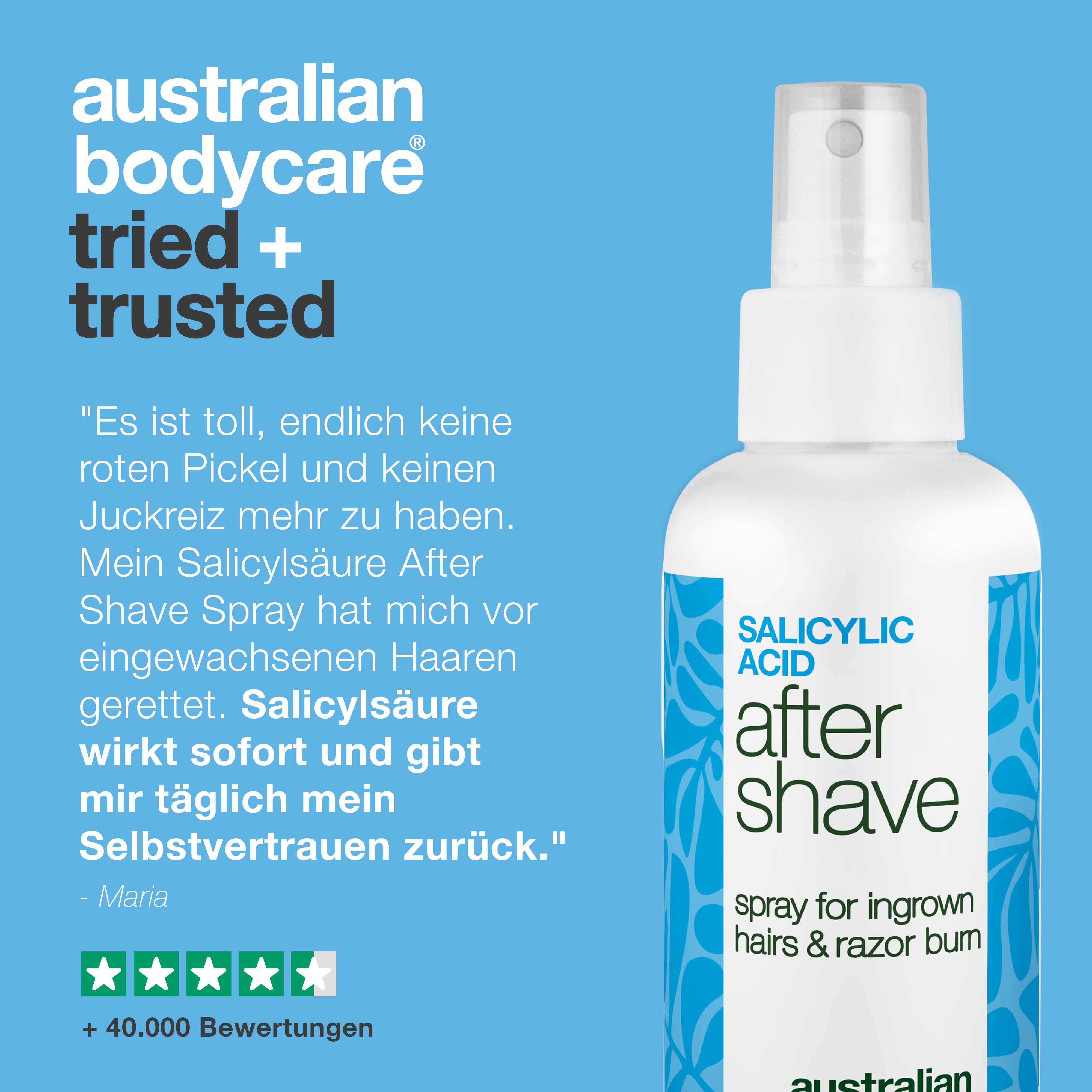 Salicylsäure After Shave Spray gegen Rasierpickel — After Shave Spray gegen Rasurbrand und eingewachsene Haare. Beruhigt Juckreiz mit Salicylsäure und Aloe Vera. Für glatte Haut.
