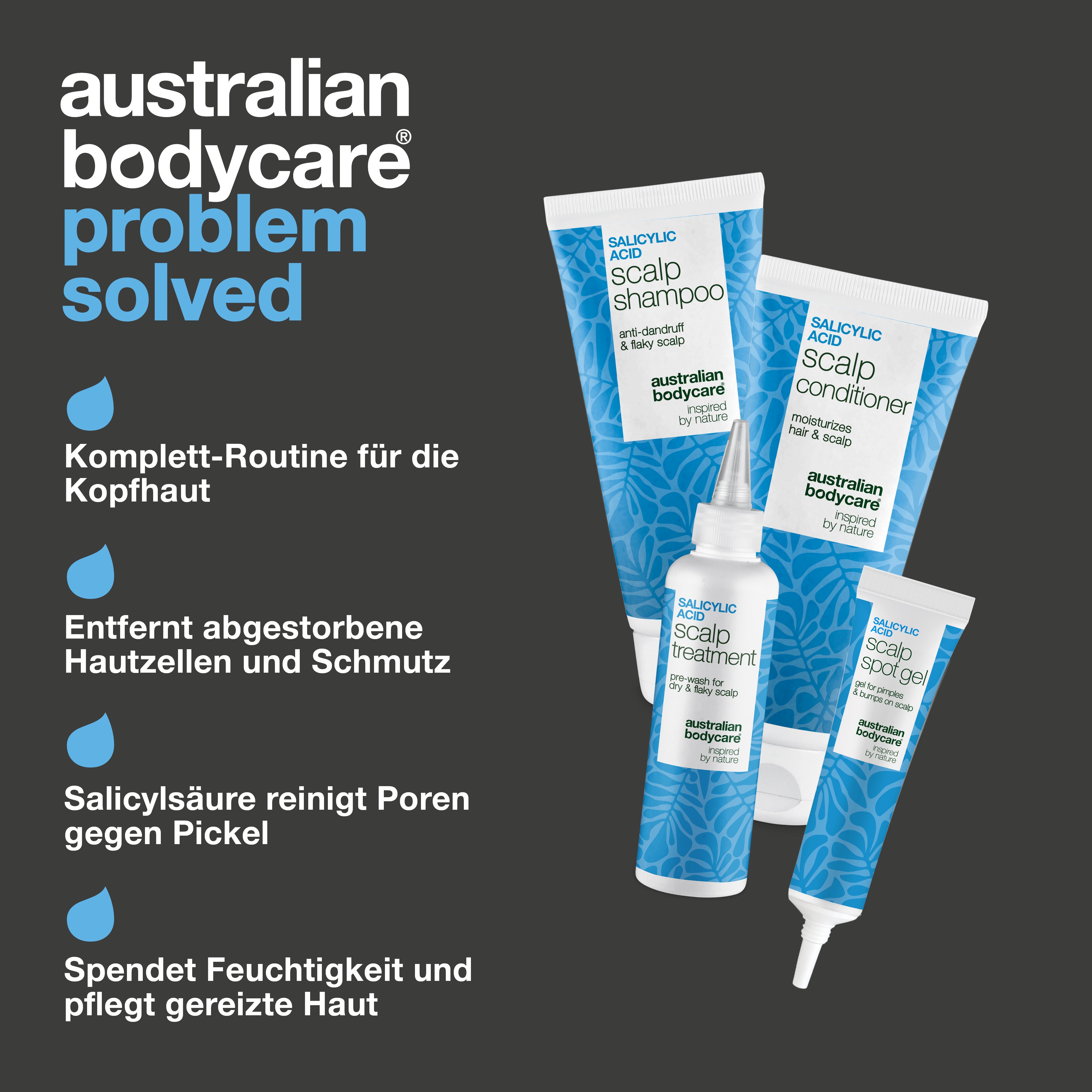 Vorteile des Sets: komplette Kopfhaut-Routine, die abgestorbene Hautzellen entfernt, Poren tief reinigt und trockene Haut pflegt