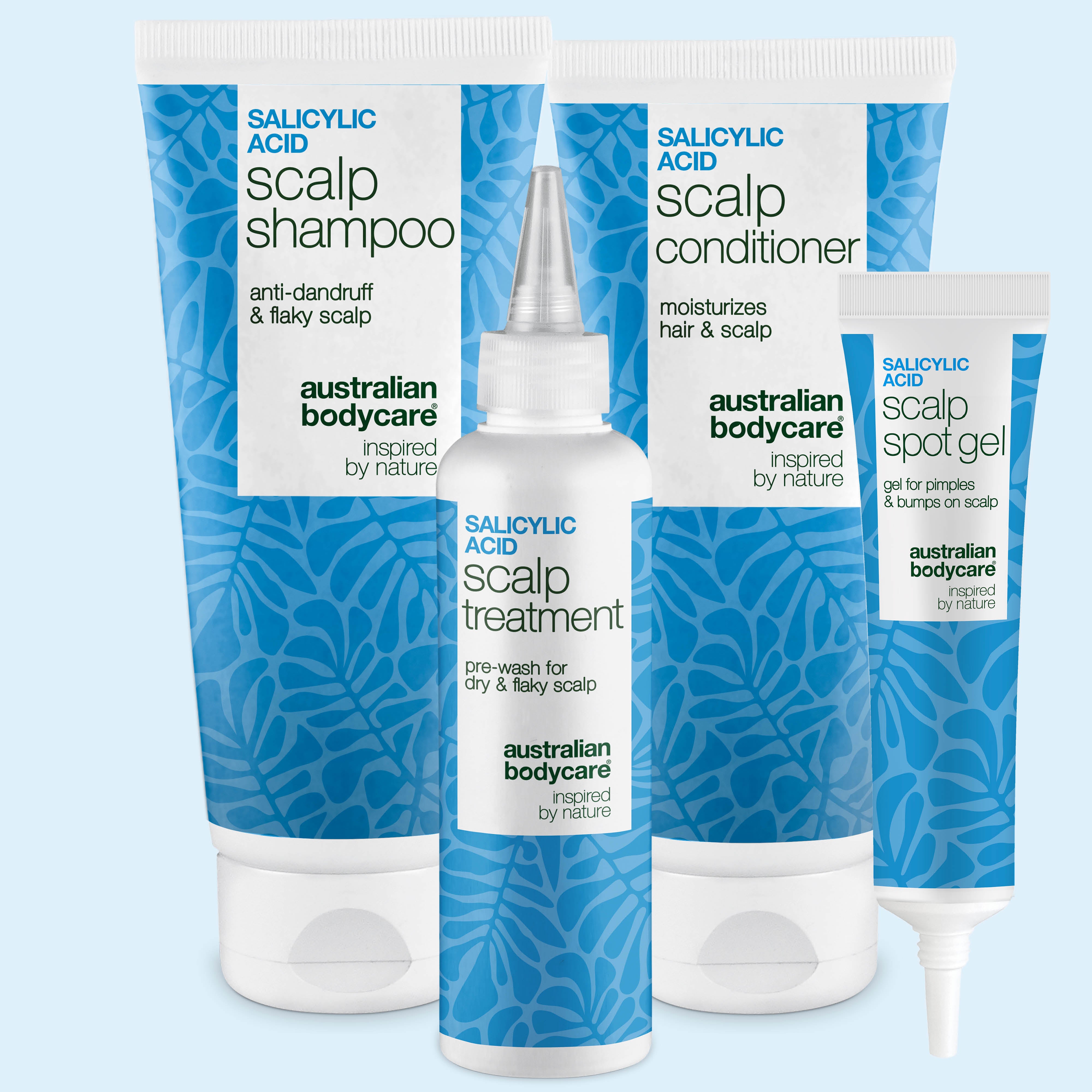 Salicylsäure Kopfhaut-Set mit Scalp Shampoo, Conditioner, Kopfhaut-Kur und Spot Gel von Australian Bodycare
