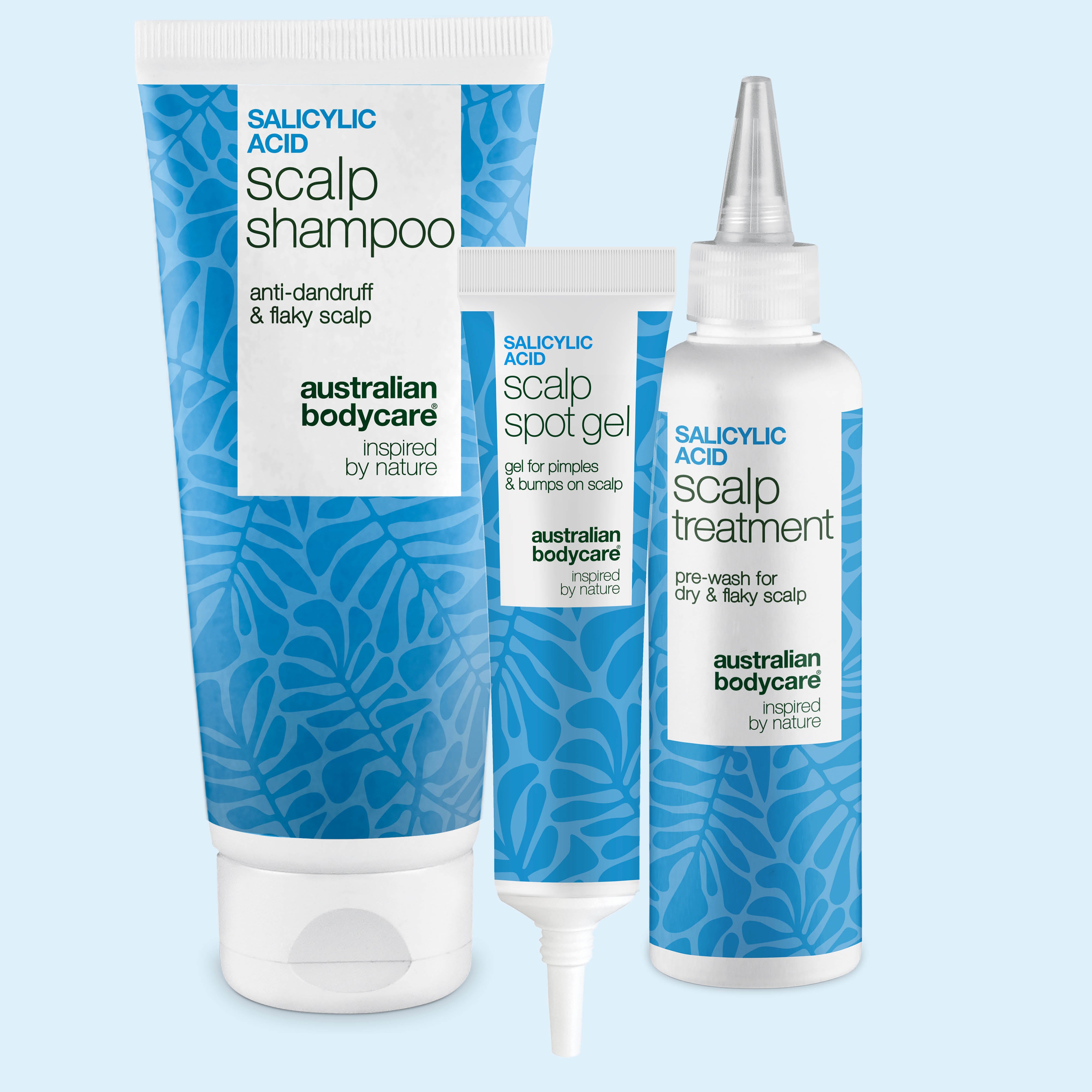 Salicylsäure Set gegen fettige Kopfhaut mit Scalp Shampoo, Kopfhaut-Kur und Spot Gel von Australian Bodycare