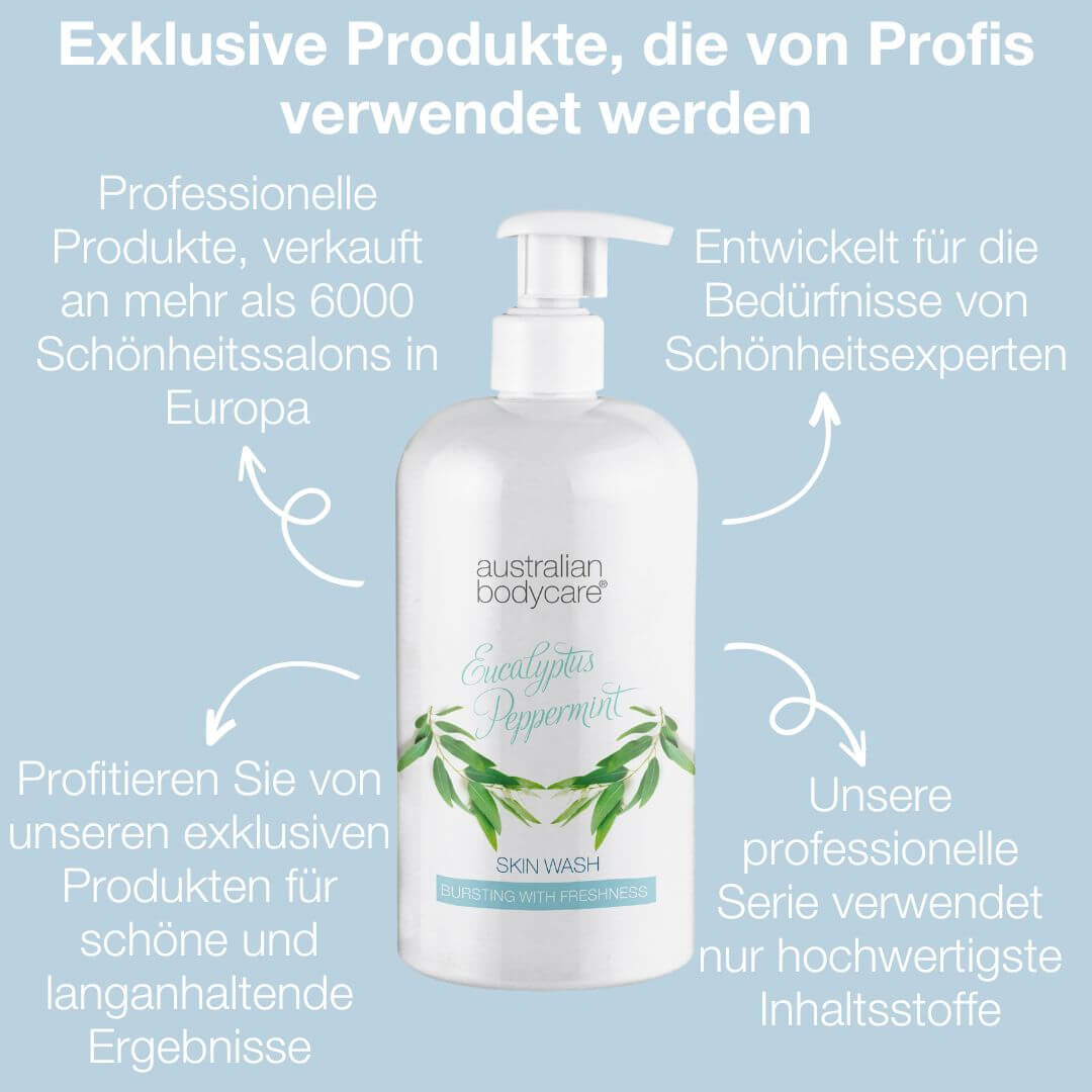 Professionelle Eucalyptus Peppermint Skin Wash — Duschgel für den professionellen Gebrauch mit natürlichem Teebaumöl und australischem Eukalyptus