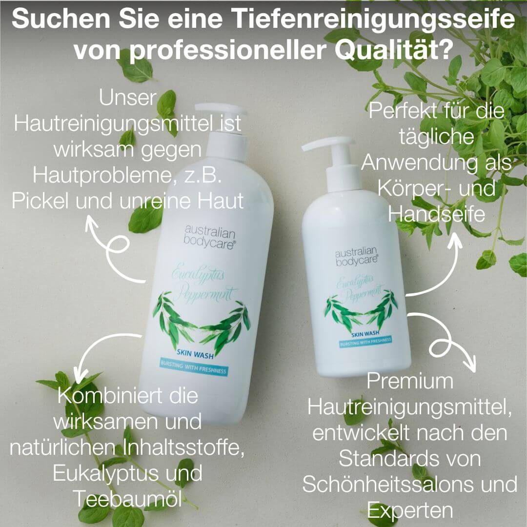 Professionelle Eucalyptus Peppermint Skin Wash — Duschgel für den professionellen Gebrauch mit natürlichem Teebaumöl und australischem Eukalyptus