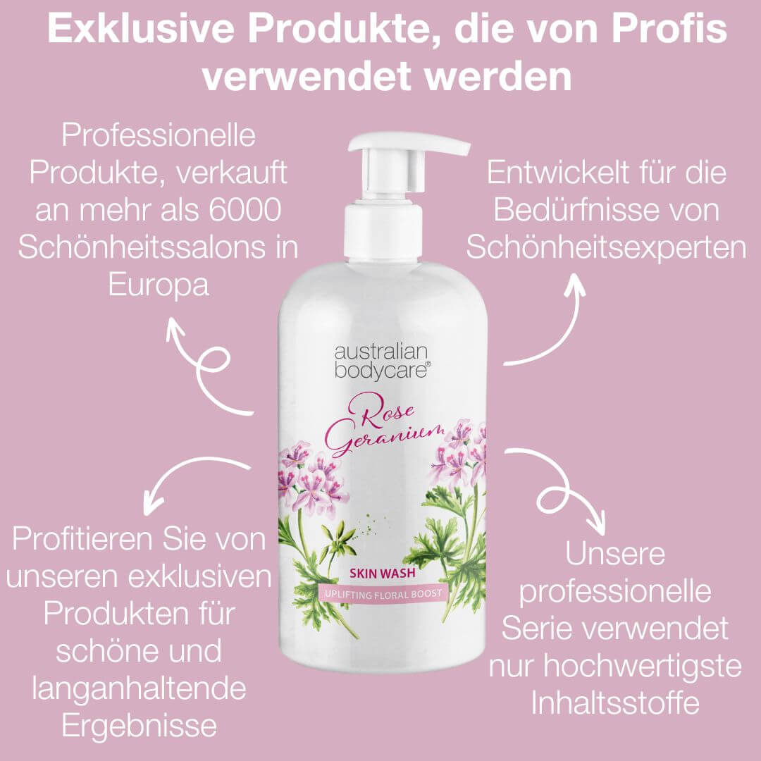 Professionelle Rose Geranium Skin Wash — Professionellen Duschgel mit Teebaumöl und Rose Geranium