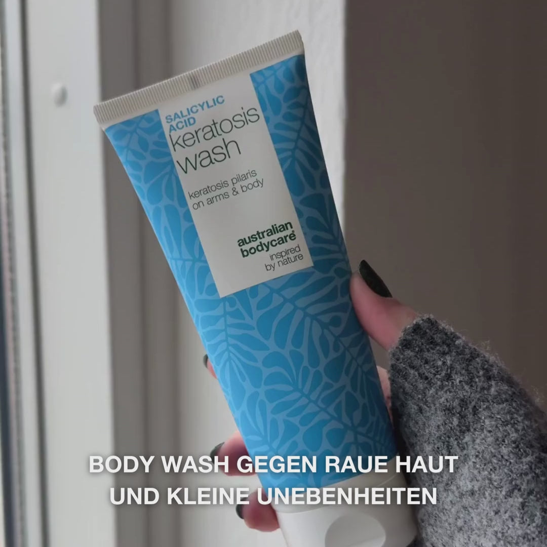 Keratosis Pilaris Body Wash gegen Keratosis Pilaris, trockene Haut und verstopfte Poren. Enthält Salicylsäure, Niacinamid, Zink PCA und Vitamin E.