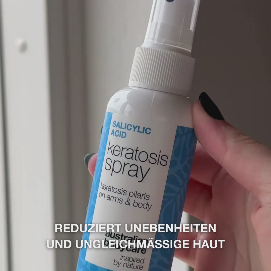 Spray bei Keratosis Pilaris und Reibeisenhaut an Armen und Beinen — Keratosis Pilaris Spray glättet raue Haut und Pickelchen. Mit Salicylsäure zur sanften, tiefenwirksamen Exfoliation.