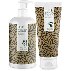 2er–Pack für Pickel auf der Kopfhaut - Kopfhautpeeling und Teebaumöl Shampoo bei unreiner Haut auf dem Kopf