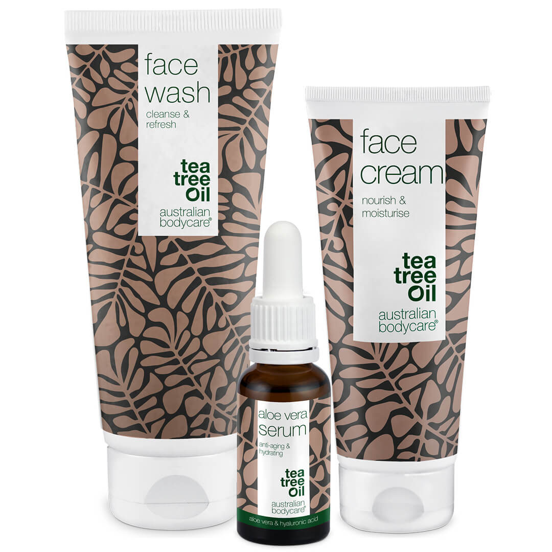 Set für Falten und dehydrierte Haut - 3 Anti–Aging Produkte für trockene Haut: Gesichtsreinigung, Aloe Vera Serum und Creme
